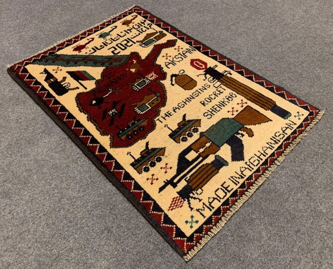 Hand Knotted Afghan War Tank A K 47 Balouch Pictorial Wall Hanging Wool Area Rug 3 x 2 Ft (5682 HM) - Image 6