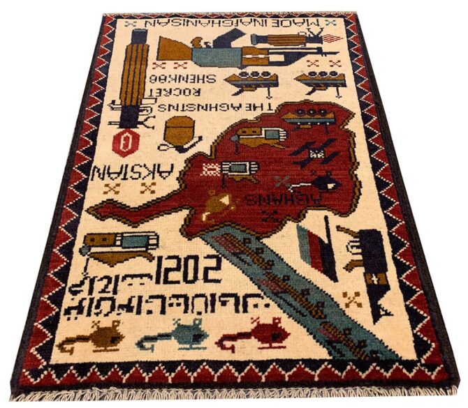Hand Knotted Afghan War Tank A K 47 Balouch Pictorial Wall Hanging Wool Area Rug 3 x 2 Ft (5682 HM) - Image 2