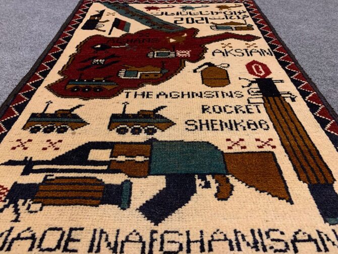 Hand Knotted Afghan War Tank A K 47 Balouch Pictorial Wall Hanging Wool Area Rug 3 x 2 Ft (5682 HM) - Image 3