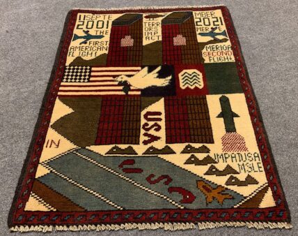 Hand Knotted Afghan War Tank A K 47 Balouch Pictorial Wall Hanging Wool Area Rug 3 x 2 Ft (5683 HM)
