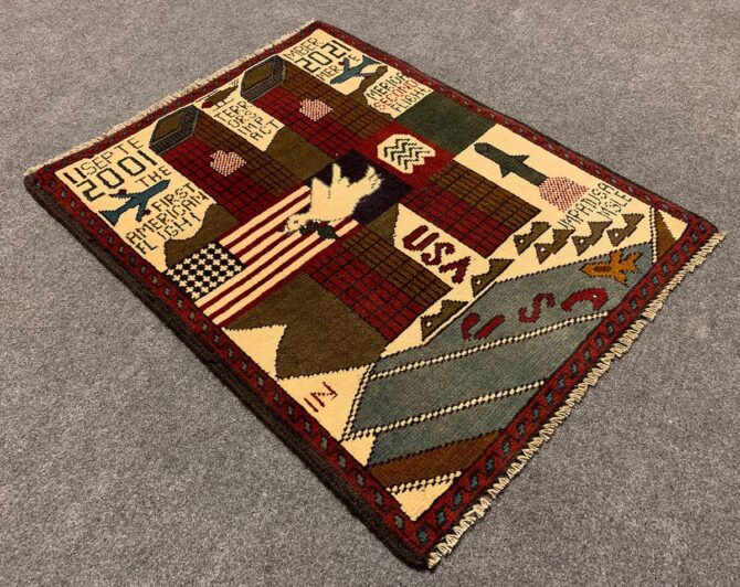 Hand Knotted Afghan War Tank A K 47 Balouch Pictorial Wall Hanging Wool Area Rug 3 x 2 Ft (5683 HM) - Image 5