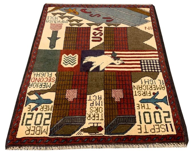 Hand Knotted Afghan War Tank A K 47 Balouch Pictorial Wall Hanging Wool Area Rug 3 x 2 Ft (5683 HM) - Image 2