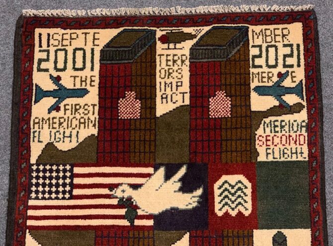 Hand Knotted Afghan War Tank A K 47 Balouch Pictorial Wall Hanging Wool Area Rug 3 x 2 Ft (5683 HM) - Image 4