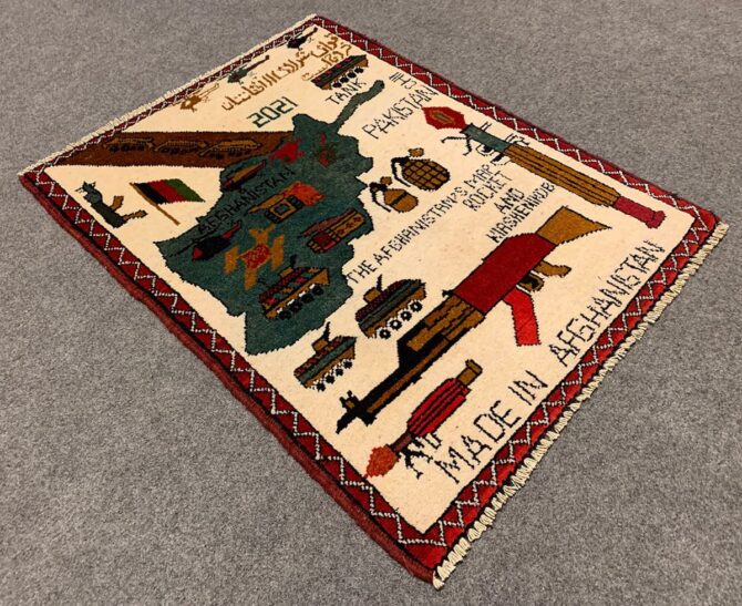Hand Knotted Afghan War Tank A K 47 Balouch Pictorial Wall Hanging Wool Area Rug 2.5 x 1.11 Ft (5684 HM) - Image 6