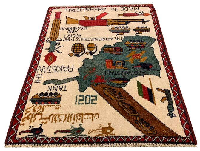 Hand Knotted Afghan War Tank A K 47 Balouch Pictorial Wall Hanging Wool Area Rug 2.5 x 1.11 Ft (5684 HM) - Image 2