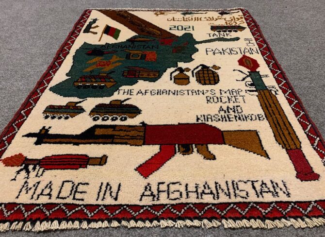 Hand Knotted Afghan War Tank A K 47 Balouch Pictorial Wall Hanging Wool Area Rug 2.5 x 1.11 Ft (5684 HM) - Image 3