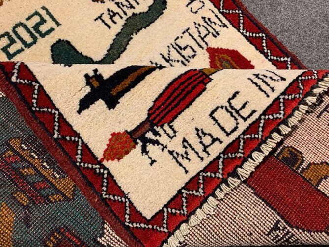 Hand Knotted Afghan War Tank A K 47 Balouch Pictorial Wall Hanging Wool Area Rug 2.5 x 1.11 Ft (5684 HM) - Image 7