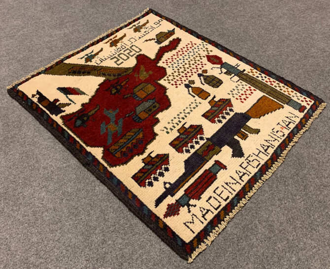 Hand Knotted Afghan War Tank A K 47 Balouch Pictorial Wall Hanging Wool Area Rug 3 x 2 Ft (5688 HM) - Image 5