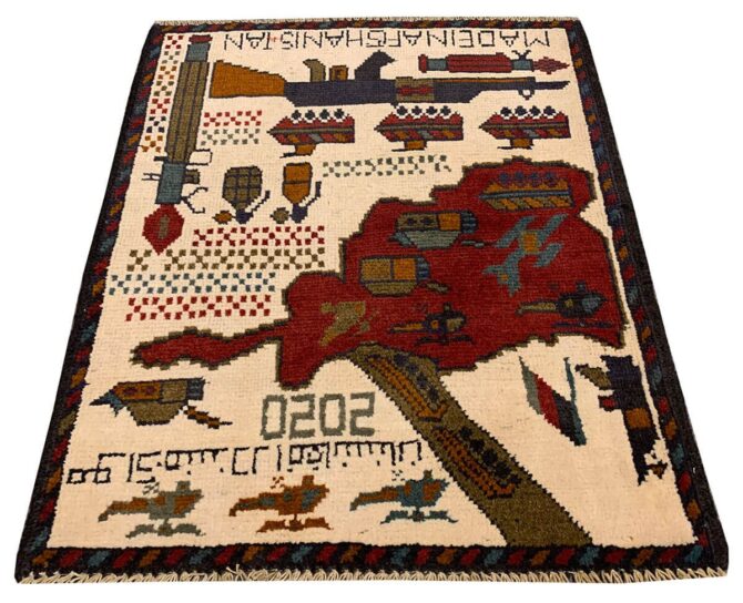 Hand Knotted Afghan War Tank A K 47 Balouch Pictorial Wall Hanging Wool Area Rug 3 x 2 Ft (5688 HM) - Image 2