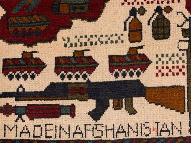 Hand Knotted Afghan War Tank A K 47 Balouch Pictorial Wall Hanging Wool Area Rug 3 x 2 Ft (5688 HM) - Image 6