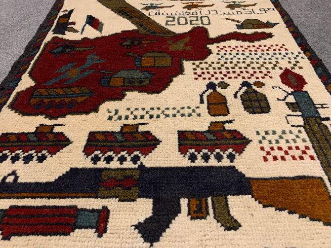 Hand Knotted Afghan War Tank A K 47 Balouch Pictorial Wall Hanging Wool Area Rug 3 x 2 Ft (5688 HM) - Image 3
