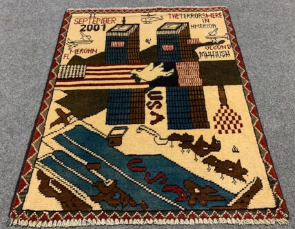 Hand Knotted Afghan War Tank A K 47 Balouch Pictorial Wall Hanging Wool Area Rug 2.5 x 1.11 Ft (5692 HM)