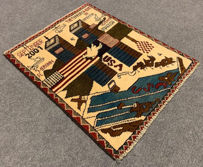 Hand Knotted Afghan War Tank A K 47 Balouch Pictorial Wall Hanging Wool Area Rug 2.5 x 1.11 Ft (5692 HM) - Image 5