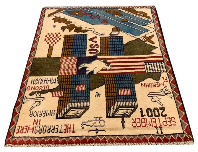 Hand Knotted Afghan War Tank A K 47 Balouch Pictorial Wall Hanging Wool Area Rug 2.5 x 1.11 Ft (5692 HM) - Image 2