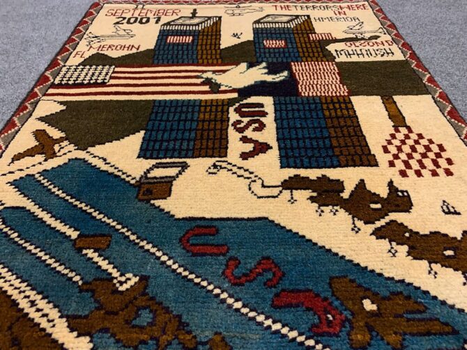 Hand Knotted Afghan War Tank A K 47 Balouch Pictorial Wall Hanging Wool Area Rug 2.5 x 1.11 Ft (5692 HM) - Image 3