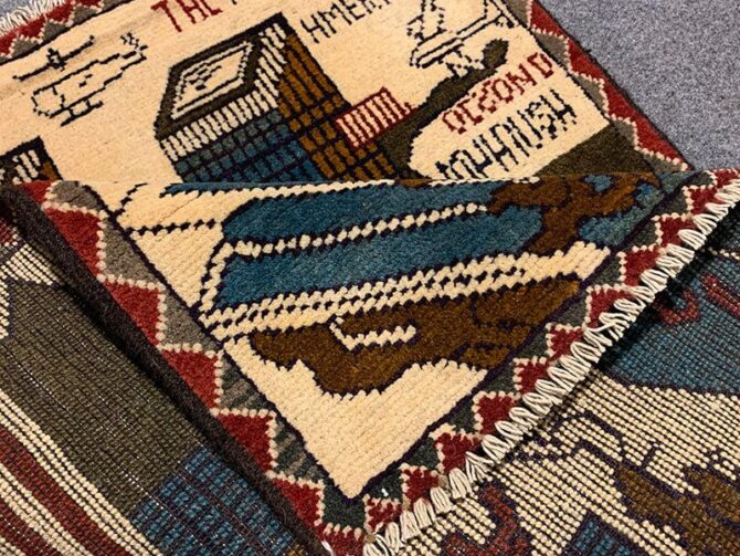 Hand Knotted Afghan War Tank A K 47 Balouch Pictorial Wall Hanging Wool Area Rug 2.5 x 1.11 Ft (5692 HM) - Image 6
