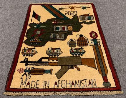 Hand Knotted Afghan War Tank A K 47 Balouch Pictorial Wall Hanging Wool Area Rug 3 x 2 Ft (5694 HM)