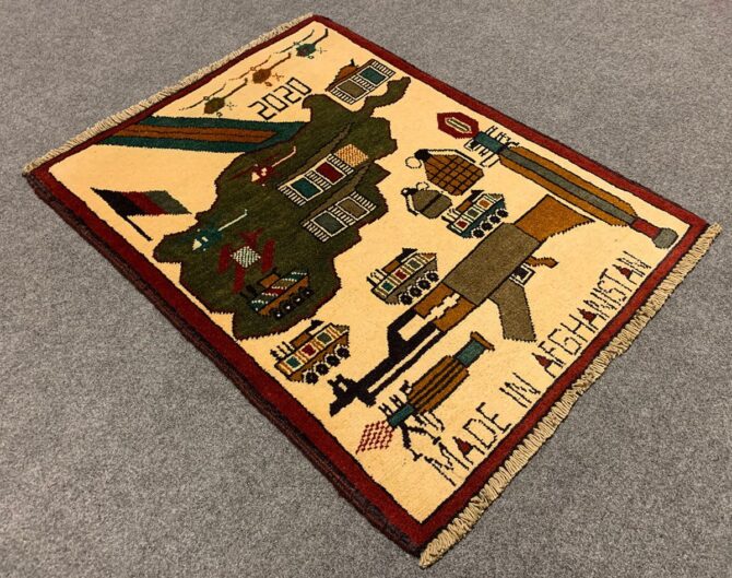 Hand Knotted Afghan War Tank A K 47 Balouch Pictorial Wall Hanging Wool Area Rug 3 x 2 Ft (5694 HM) - Image 5
