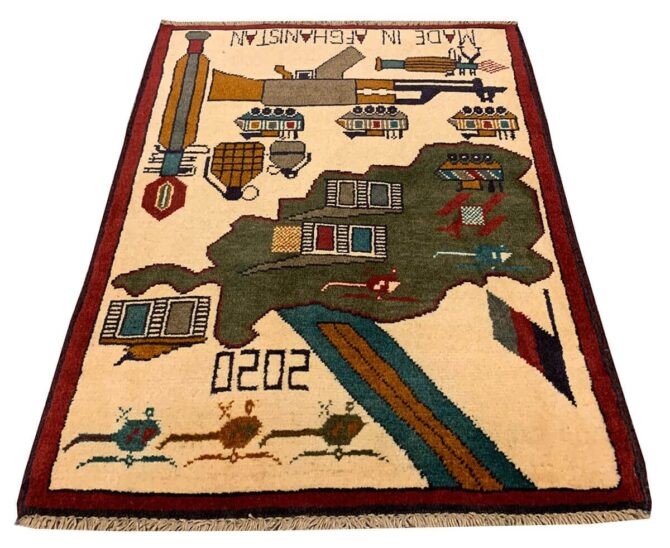 Hand Knotted Afghan War Tank A K 47 Balouch Pictorial Wall Hanging Wool Area Rug 3 x 2 Ft (5694 HM) - Image 2