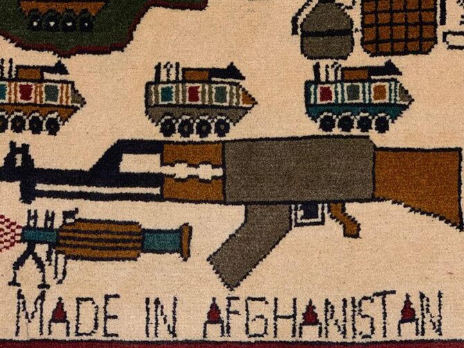 Hand Knotted Afghan War Tank A K 47 Balouch Pictorial Wall Hanging Wool Area Rug 3 x 2 Ft (5694 HM) - Image 6