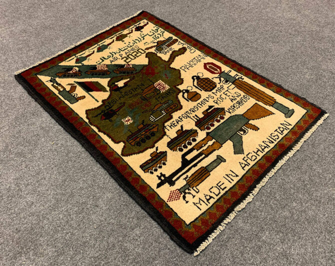 Hand Knotted Afghan War Tank A K 47 Balouch Pictorial Wall Hanging Wool Area Rug 3 x 2 Ft (5696 HM) - Image 5