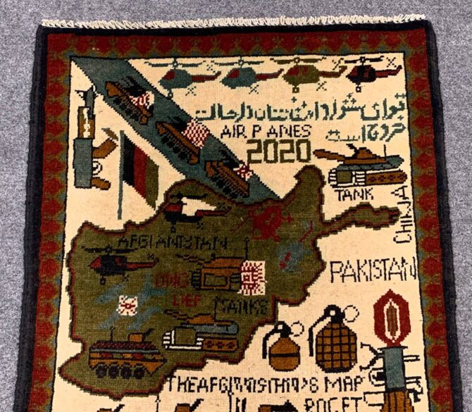 Hand Knotted Afghan War Tank A K 47 Balouch Pictorial Wall Hanging Wool Area Rug 3 x 2 Ft (5696 HM) - Image 4