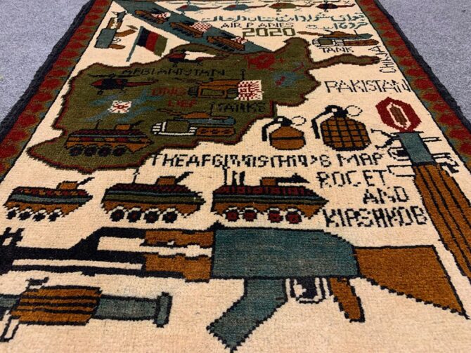 Hand Knotted Afghan War Tank A K 47 Balouch Pictorial Wall Hanging Wool Area Rug 3 x 2 Ft (5696 HM) - Image 3