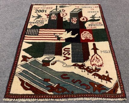 Hand Knotted Afghan War Tank A K 47 Balouch Pictorial Wall Hanging Wool Area Rug 3 x 2 Ft (5701 HM)