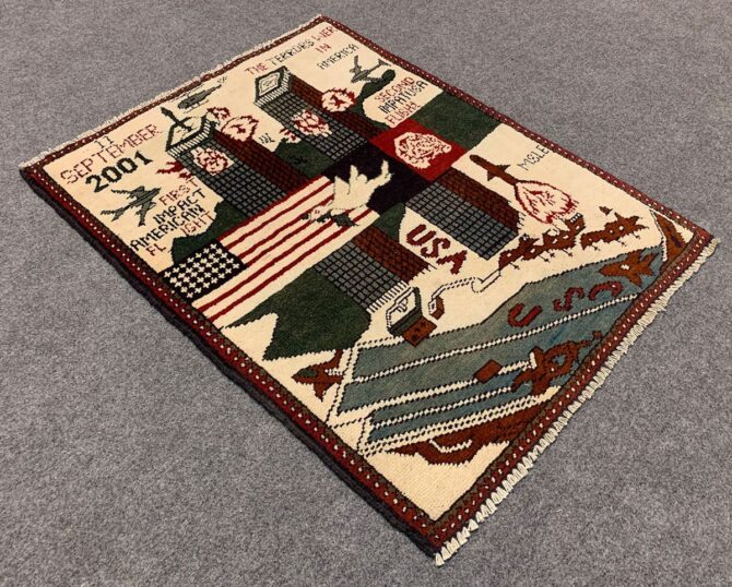 Hand Knotted Afghan War Tank A K 47 Balouch Pictorial Wall Hanging Wool Area Rug 3 x 2 Ft (5701 HM) - Image 5