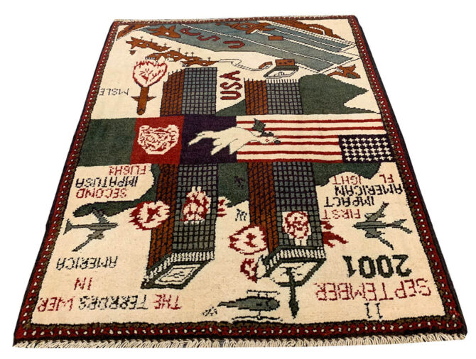 Hand Knotted Afghan War Tank A K 47 Balouch Pictorial Wall Hanging Wool Area Rug 3 x 2 Ft (5701 HM) - Image 2
