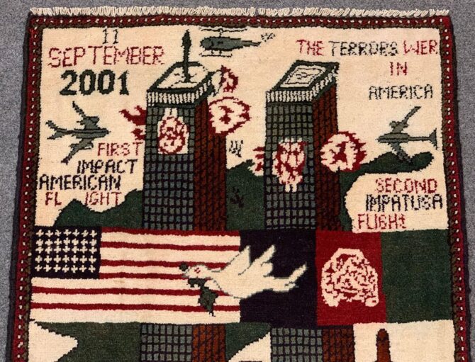 Hand Knotted Afghan War Tank A K 47 Balouch Pictorial Wall Hanging Wool Area Rug 3 x 2 Ft (5701 HM) - Image 4
