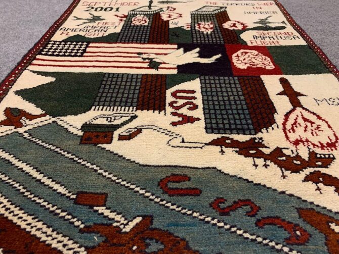 Hand Knotted Afghan War Tank A K 47 Balouch Pictorial Wall Hanging Wool Area Rug 3 x 2 Ft (5701 HM) - Image 3