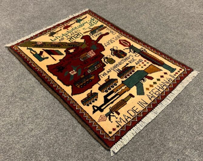 Hand Knotted Afghan War Tank A K 47 Balouch Pictorial Wall Hanging Wool Area Rug 3 x 2 Ft (5705 HM) - Image 5