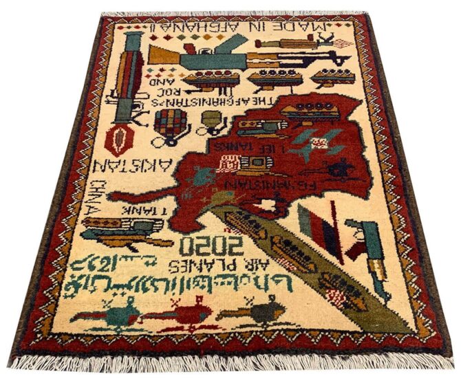Hand Knotted Afghan War Tank A K 47 Balouch Pictorial Wall Hanging Wool Area Rug 3 x 2 Ft (5705 HM) - Image 2