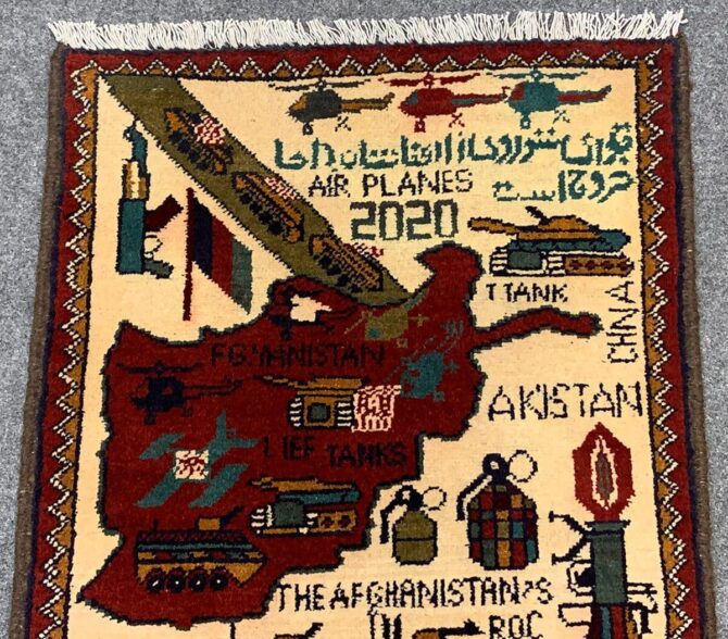 Hand Knotted Afghan War Tank A K 47 Balouch Pictorial Wall Hanging Wool Area Rug 3 x 2 Ft (5705 HM) - Image 4