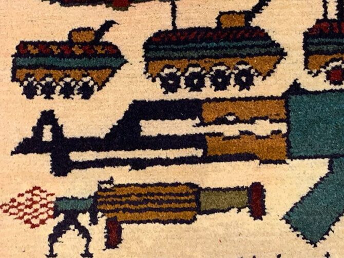 Hand Knotted Afghan War Tank A K 47 Balouch Pictorial Wall Hanging Wool Area Rug 3 x 2 Ft (5705 HM) - Image 6