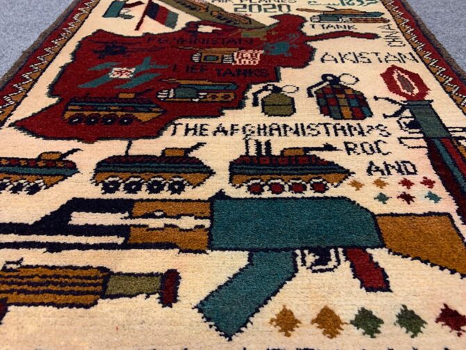 Hand Knotted Afghan War Tank A K 47 Balouch Pictorial Wall Hanging Wool Area Rug 3 x 2 Ft (5705 HM) - Image 3