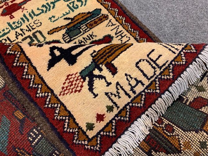 Hand Knotted Afghan War Tank A K 47 Balouch Pictorial Wall Hanging Wool Area Rug 3 x 2 Ft (5705 HM) - Image 7