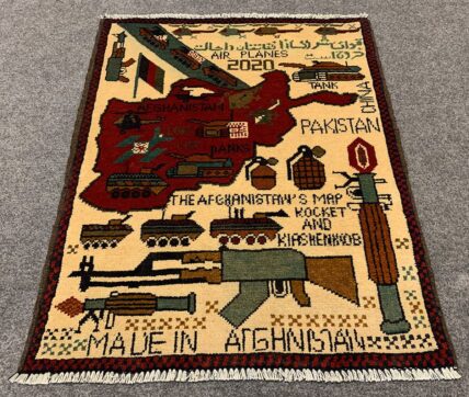Hand Knotted Afghan War Tank A K 47 Balouch Pictorial Wall Hanging Wool Area Rug 2.5 x 2.0 Ft (5706 HM)