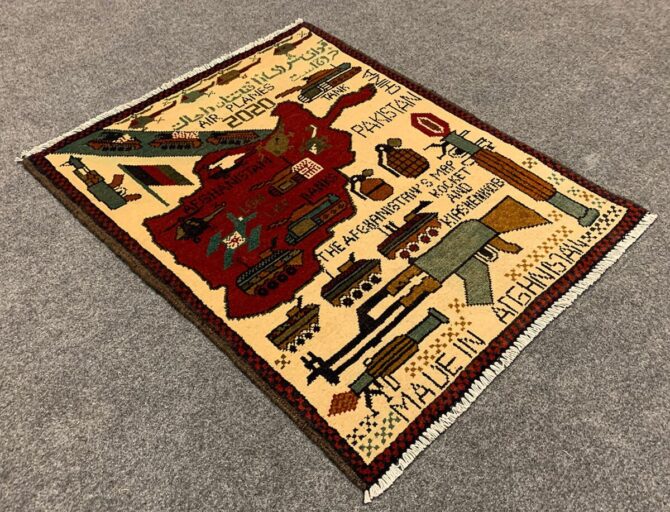 Hand Knotted Afghan War Tank A K 47 Balouch Pictorial Wall Hanging Wool Area Rug 2.5 x 2.0 Ft (5706 HM) - Image 5