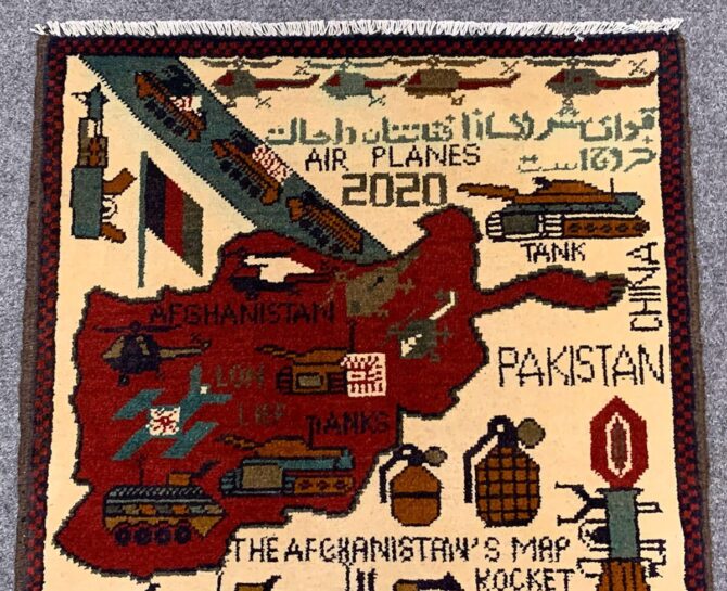 Hand Knotted Afghan War Tank A K 47 Balouch Pictorial Wall Hanging Wool Area Rug 2.5 x 2.0 Ft (5706 HM) - Image 4