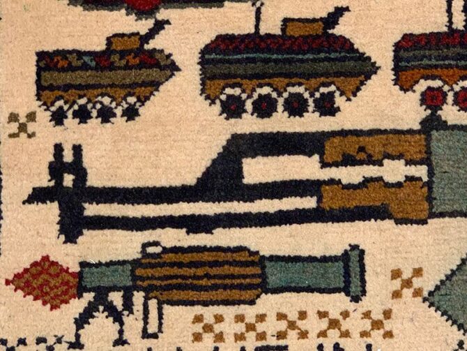 Hand Knotted Afghan War Tank A K 47 Balouch Pictorial Wall Hanging Wool Area Rug 2.5 x 2.0 Ft (5706 HM) - Image 6
