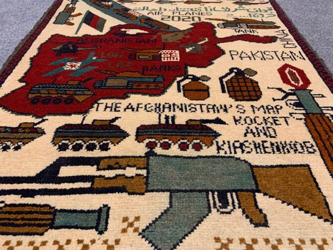 Hand Knotted Afghan War Tank A K 47 Balouch Pictorial Wall Hanging Wool Area Rug 2.5 x 2.0 Ft (5706 HM) - Image 3