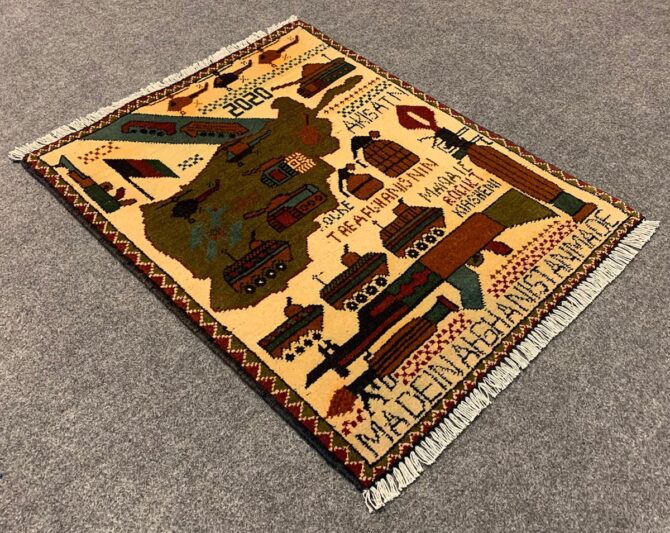 Hand Knotted Afghan War Tank A K 47 Balouch Pictorial Wall Hanging Wool Area Rug 3 x 2 Ft (5708 HM) - Image 5