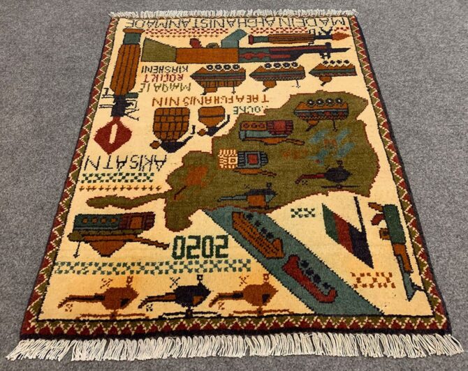 Hand Knotted Afghan War Tank A K 47 Balouch Pictorial Wall Hanging Wool Area Rug 3 x 2 Ft (5708 HM) - Image 2