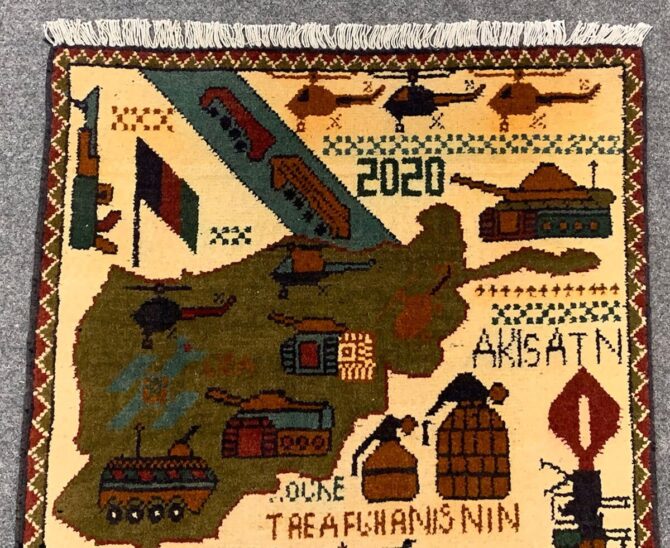 Hand Knotted Afghan War Tank A K 47 Balouch Pictorial Wall Hanging Wool Area Rug 3 x 2 Ft (5708 HM) - Image 4