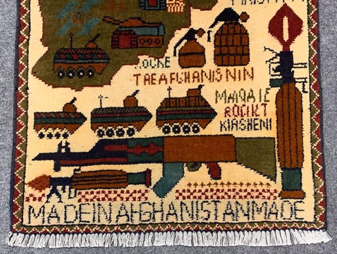 Hand Knotted Afghan War Tank A K 47 Balouch Pictorial Wall Hanging Wool Area Rug 3 x 2 Ft (5708 HM) - Image 6
