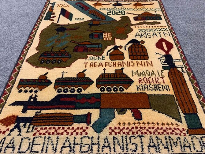 Hand Knotted Afghan War Tank A K 47 Balouch Pictorial Wall Hanging Wool Area Rug 3 x 2 Ft (5708 HM) - Image 3