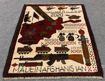 Hand Knotted Afghan War Tank A K 47 Balouch Pictorial Wall Hanging Wool Area Rug 3 x 2 Ft (5709 HM)
