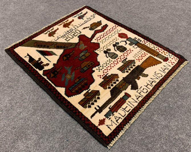 Hand Knotted Afghan War Tank A K 47 Balouch Pictorial Wall Hanging Wool Area Rug 3 x 2 Ft (5709 HM) - Image 5